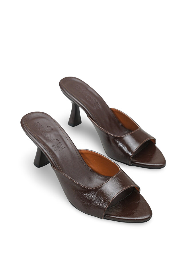Selene Mia Women's Thin Heeled Slippers 001262 Brown Rustic