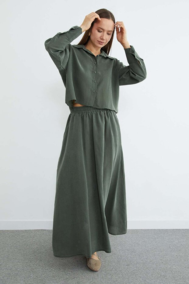 Basic Düğmeli Salaş Crop Gömlek - 2