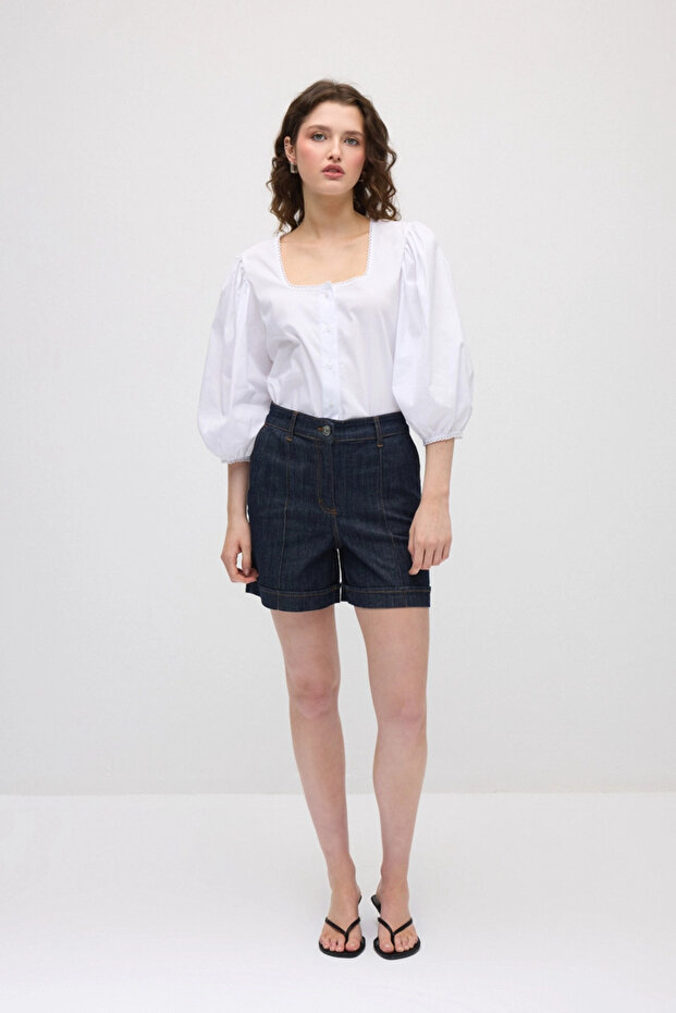 Denim Şort - Lacivert - 4