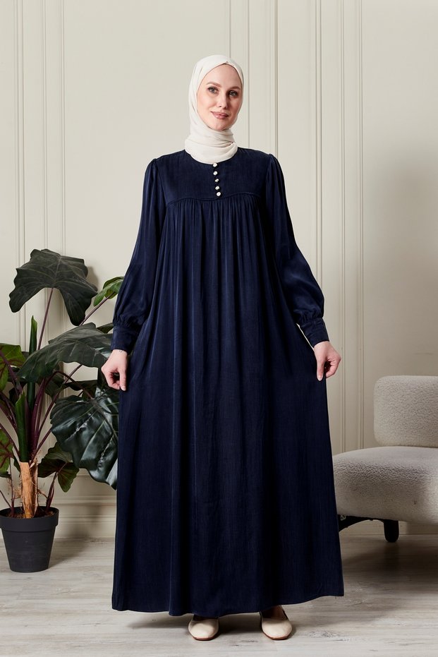 Kupra Fabric Hijab Dress with Button Detail, Comfortable Fit, Long Dress, Premium Plus Size Hijab Dress