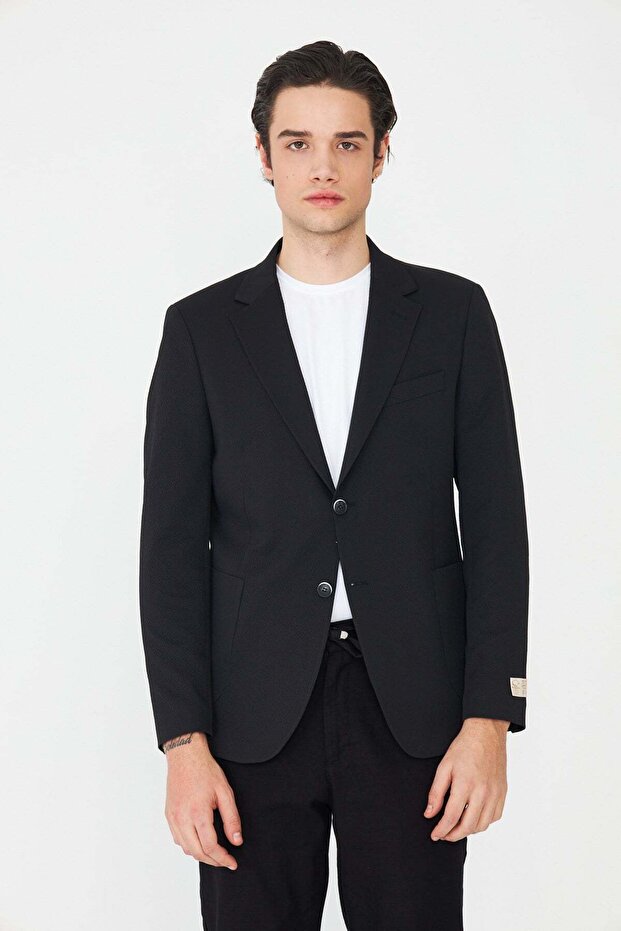 Black Slim Fit Classic Collar Men's Sports Blazer Jacket