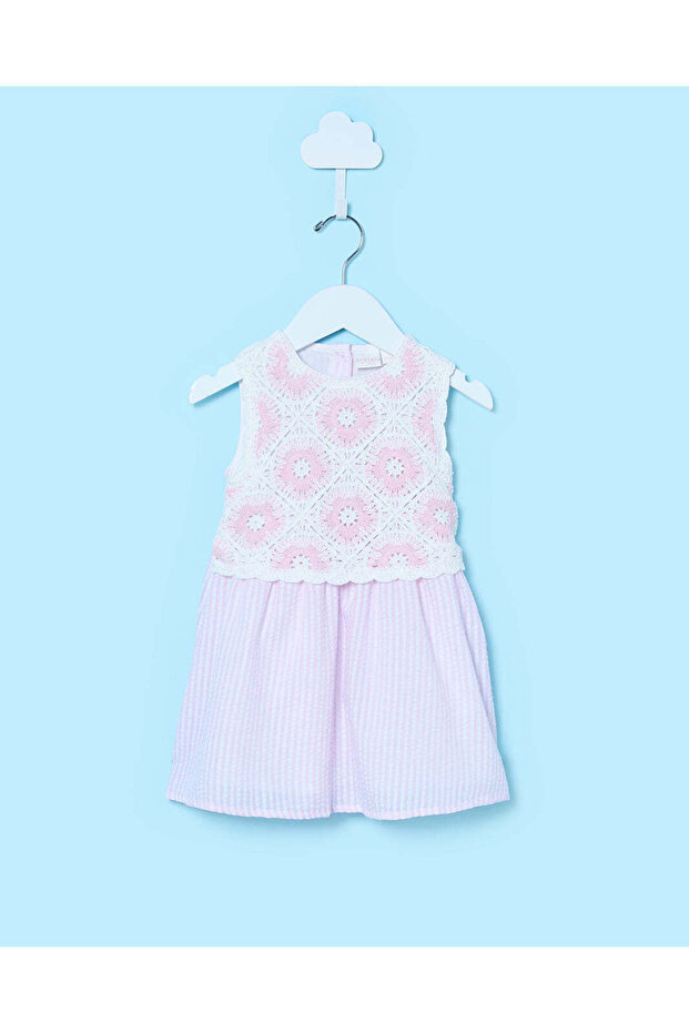 Infant Girls Pink Crocheted Crinkled Bottom Dress