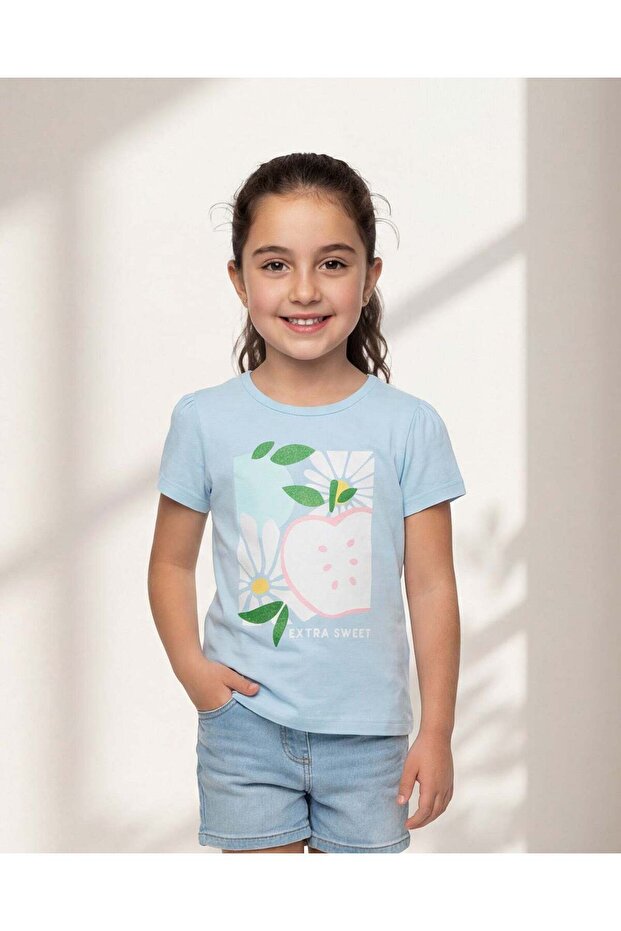 Girls Blue Printed T-Shirt