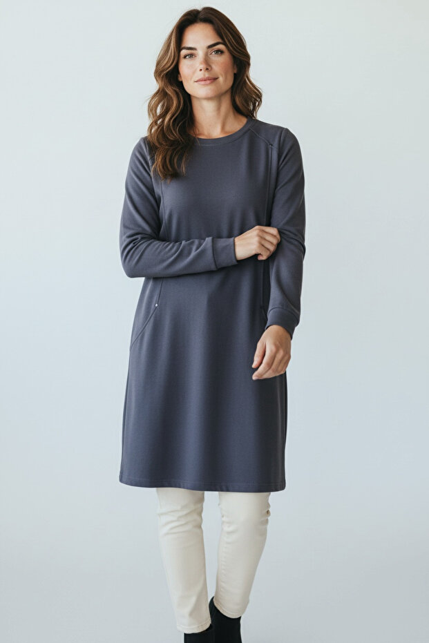 Women's C Pocketed Cycling Collar Tunic with Cuffs on the Sleeves