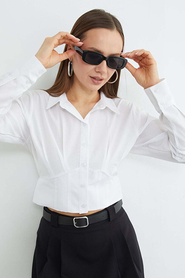 Basic Korse Detaylı Crop Gömlek - 6