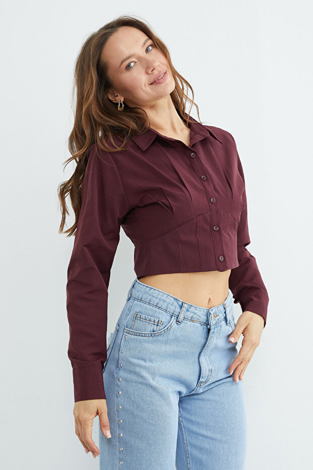 Basic Korse Detaylı Crop Gömlek - 6