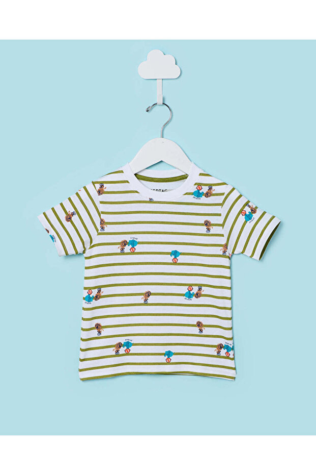 Infant Boys Cream Bear On Cycle Allover Print T-Shirt