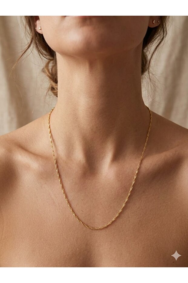 3S Fine Twist Detailed Stainless Steel Chain Necklace