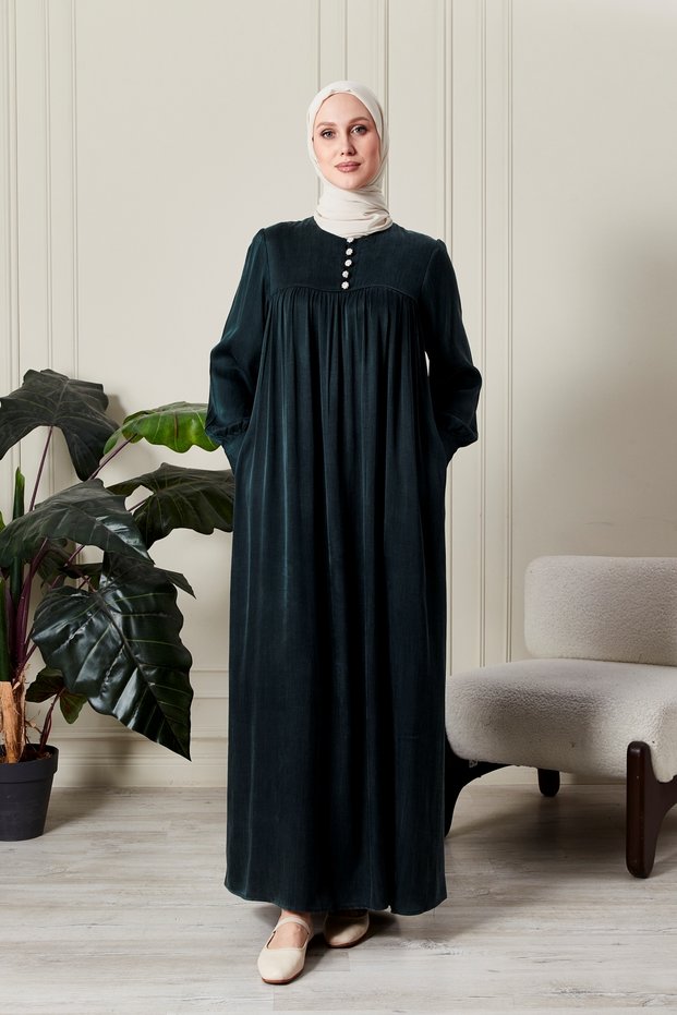 Kupra Fabric Hijab Dress with Button Detail, Comfortable Fit, Long Dress, Premium Plus Size Hijab Dress