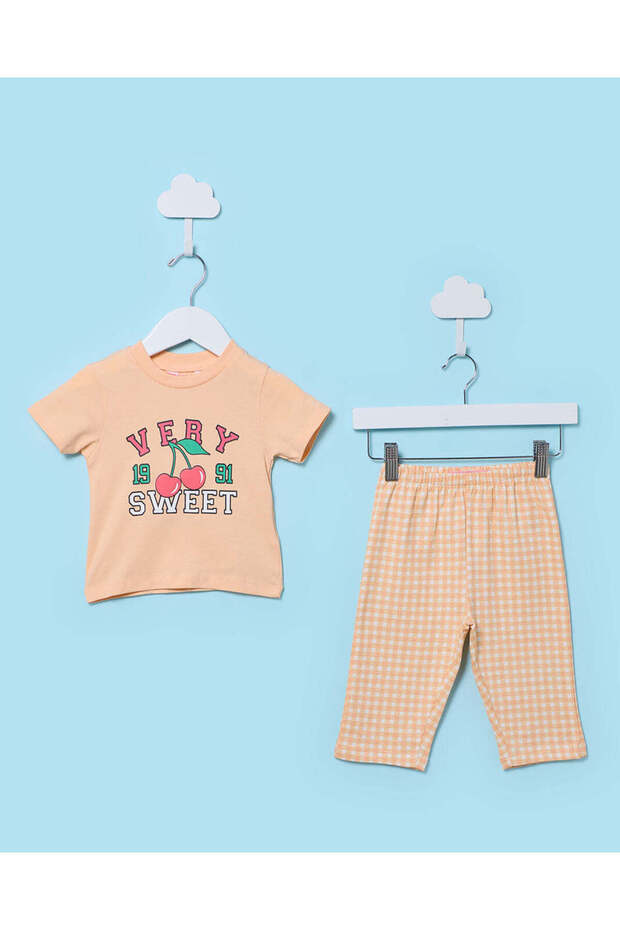 Infant Girls Peach Printed 2 Piece Set