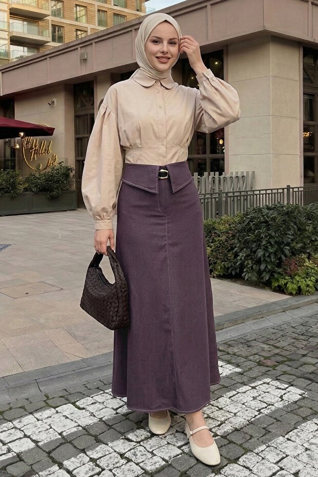 Belt Li Waist Detail Plum Skirt