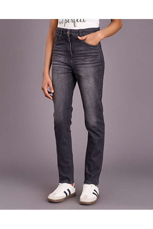 Senior Girls Grey Regular Fit Jeans
