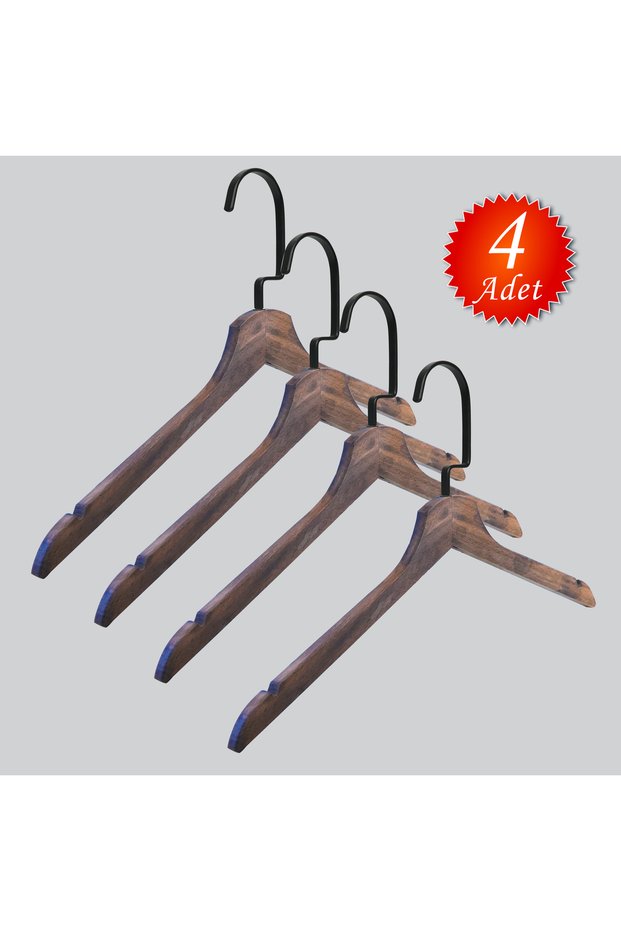 Wooden (Black Lama Hook) Clothes, Blouse, Shirt Hanger Walnut Color 4 Pieces