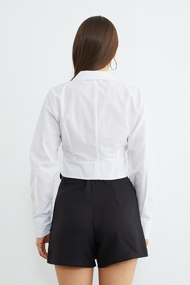 Basic Korse Detaylı Crop Gömlek - 8