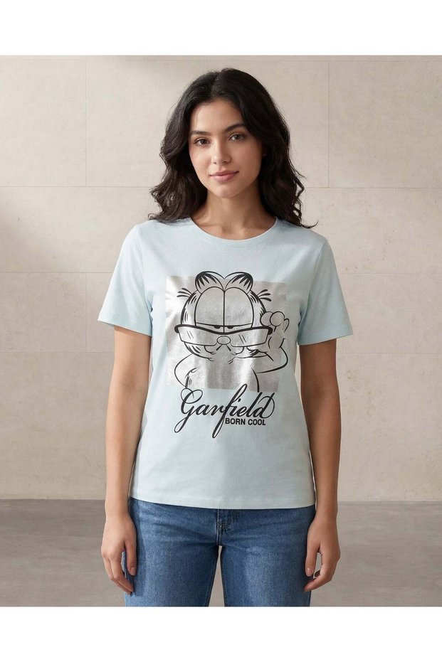 Women Mint Garfield Graphic Oversized T Shirt