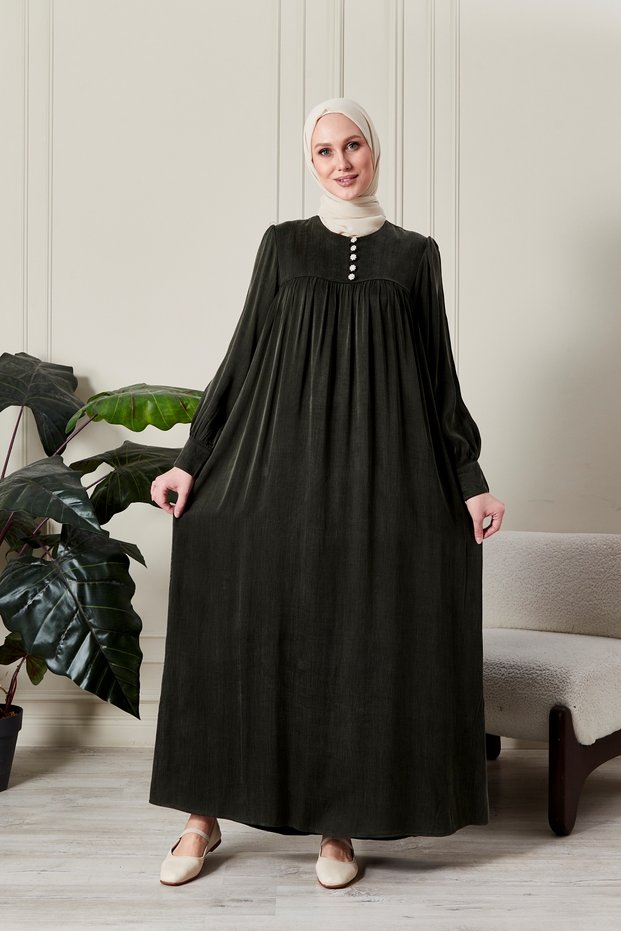 Kupra Fabric Hijab Dress with Button Detail, Comfortable Fit, Long Dress, Premium Plus Size Hijab Dress