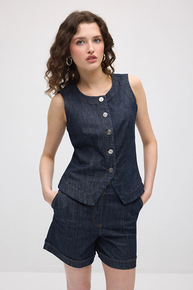 Denim Şort - Lacivert - 3