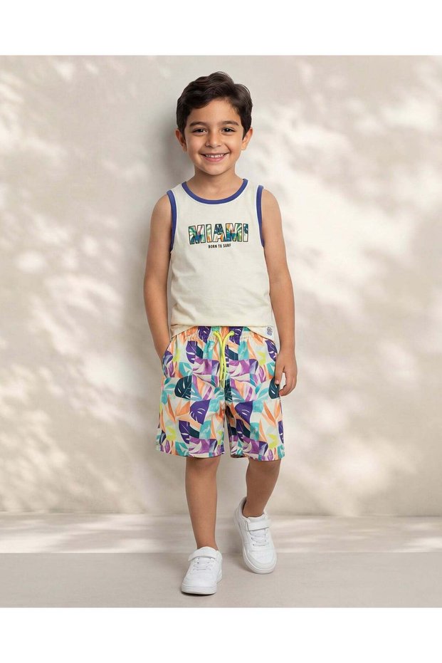 Boys White Miami Vest And Shorts Swim Set