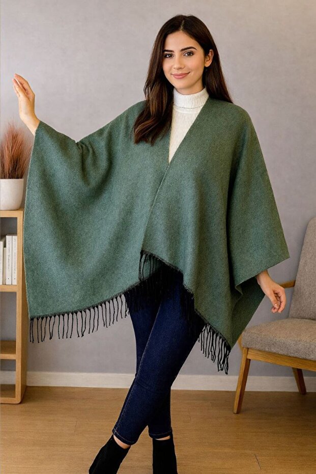 Women's winter double-sided poncho shoulder 140x140
