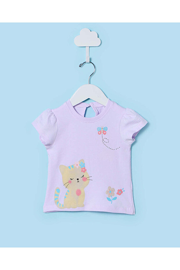 Infant Girls Lilac Placement Print T-Shirt