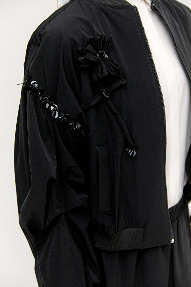 Çiçek Aplikeli Bomber Ceket - 6