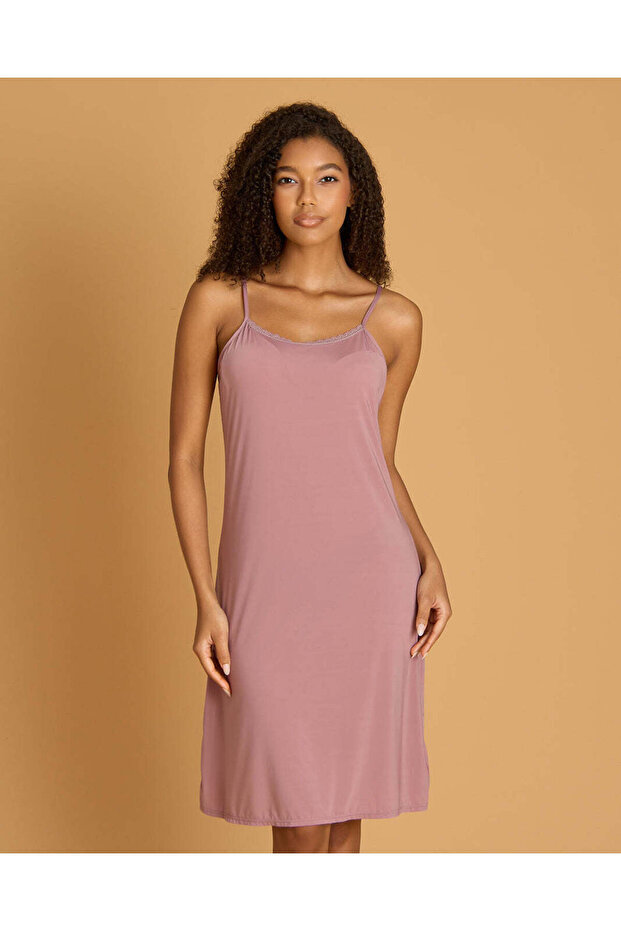 Women Mauve Strappy Polyamide Chemise
