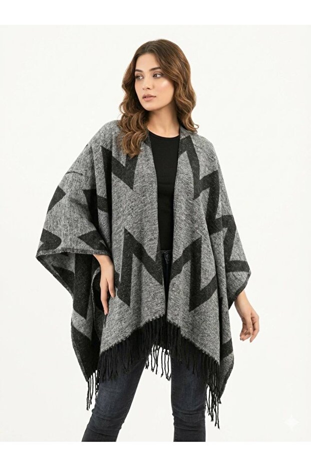 Women's winter double-sided poncho shoulder 140x140