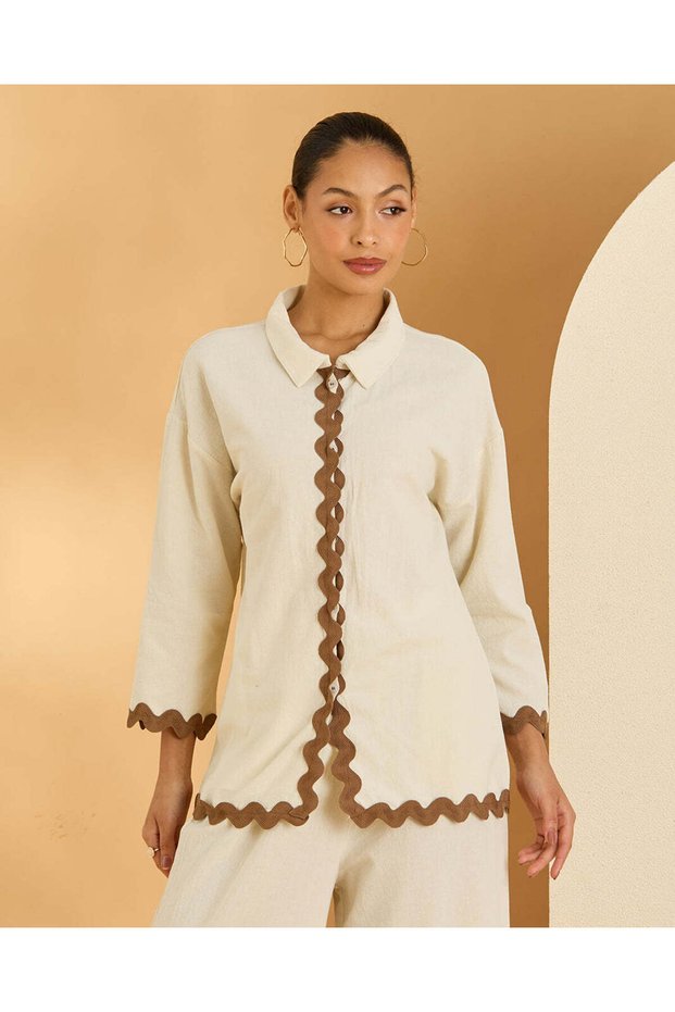 Women Ivory Button Front Embellished Shirt