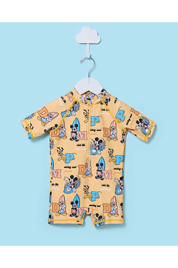 Infant Boys Yellow Mickey Mouse Printed Onesie Swimwear