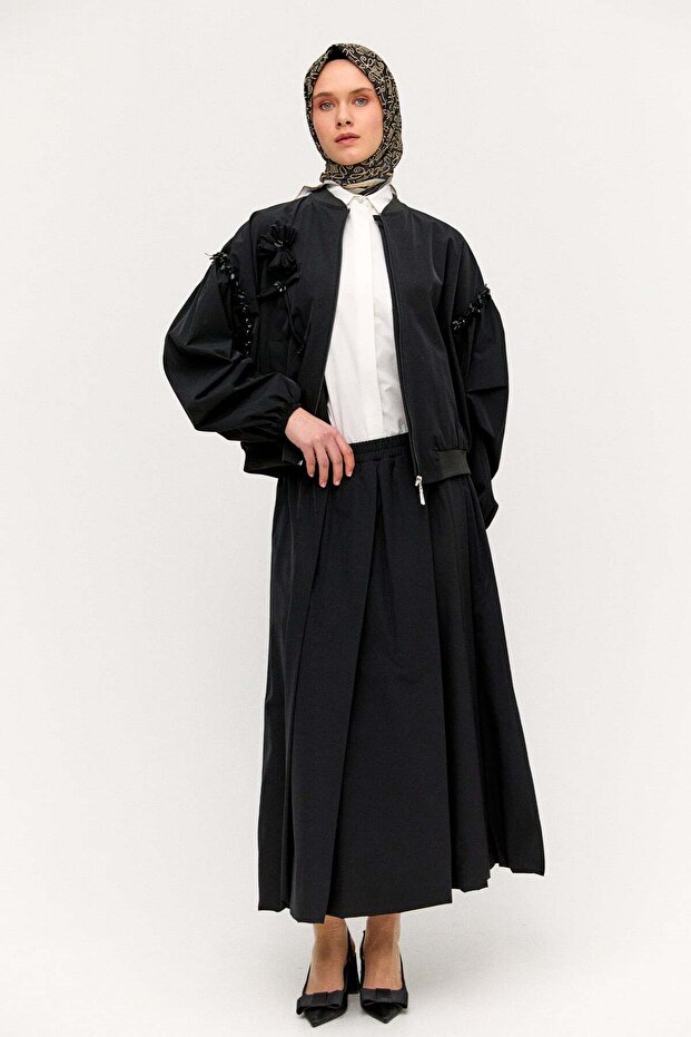 Çiçek Aplikeli Bomber Ceket - 1