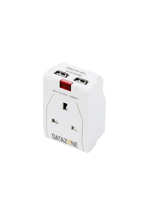 محول طاقة أحادي الاتجاه مع مدخلين USB لون أبيض رقم الموديل DZ-PS05