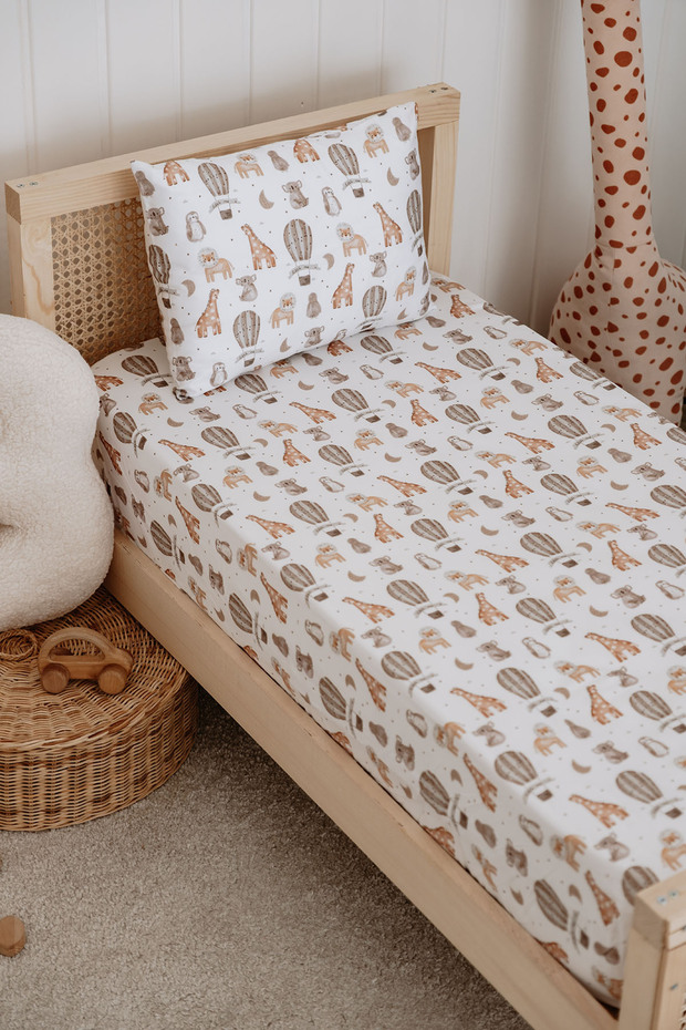 Single , Children's Fitted Sheet Set, 100% Cotton Satin - Jungle