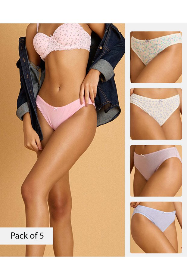 Women Assorted 5 Pack Printed Bikini Briefs