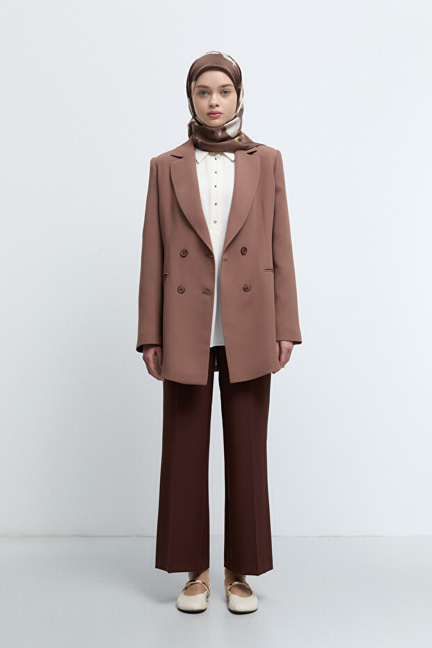 Kruvaze Basic Ceket - Fındık - 4