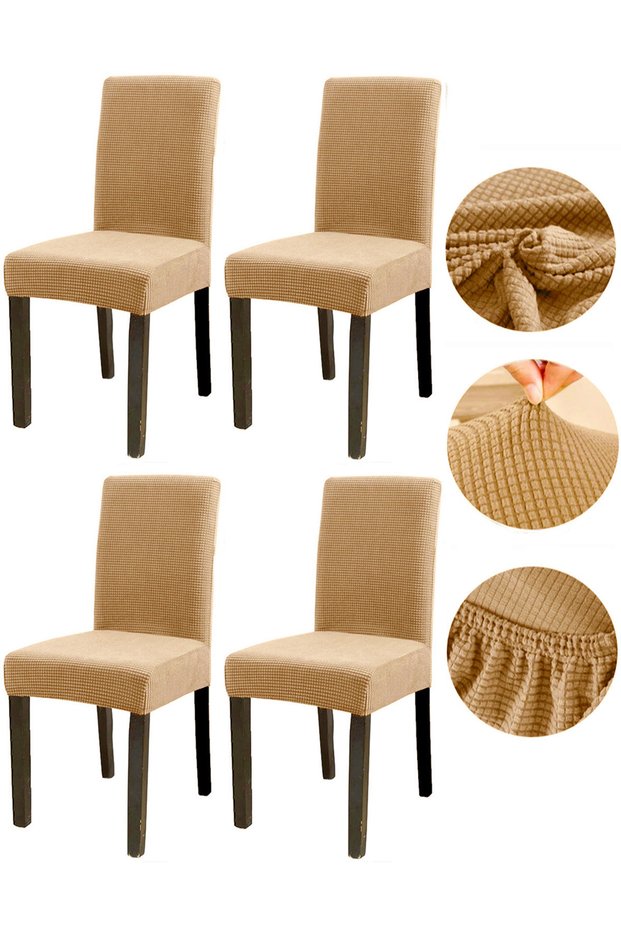 Bamboo Nano Fabric Stretch Fabric Elastic Chair Cover Washable Stretchy Chair Cover Set of 4