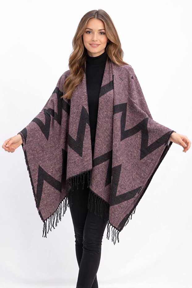 Women's winter double-sided poncho shoulder 140x140
