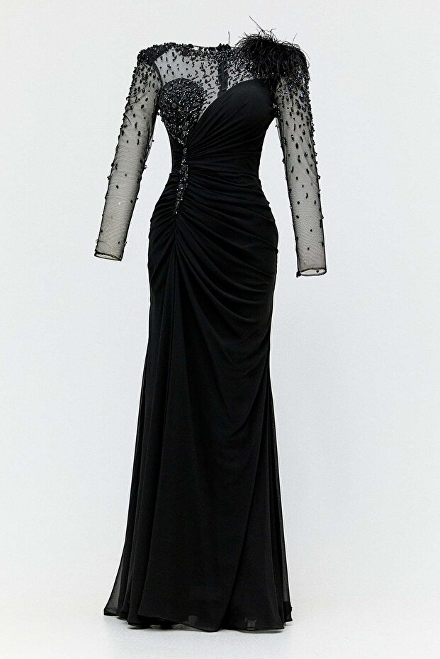 Taş İşlemeli Abiye Elbise - 1