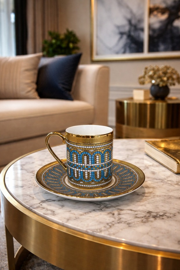 Lisette Gold 6-Person Porcelain Coffee Cup Set - 90 ml