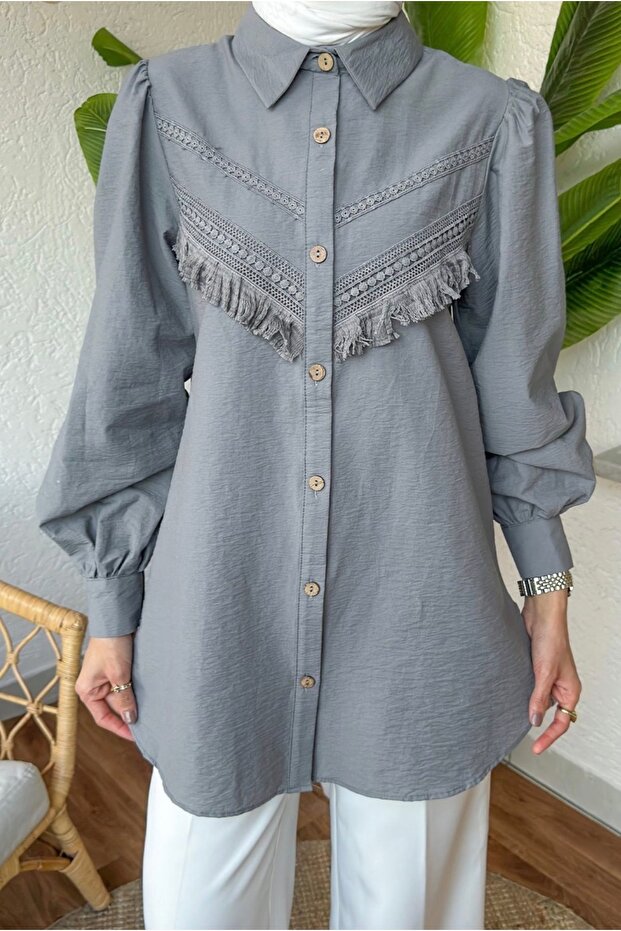 Dantel Detaylı Gömlek/Tunik - 3