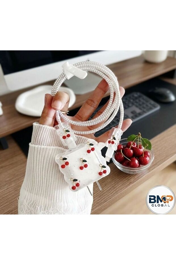 مجموعة حماية سلك الهاتف الأنيقة ذات الطابع الكرزي 🖤 💖