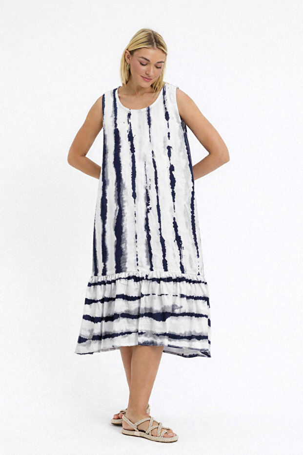 Women's Dress - Muslin Patterned Strap Dress - 3045
