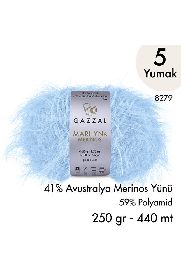 Gazzal Marilyn & Merinos 8279 El Örgü İpliği 5 Yumak 250 gr