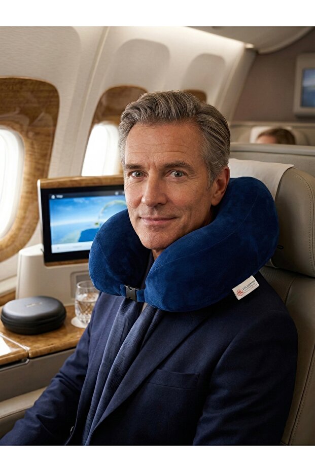 Premium Professional 100% Visco Molded Mold Orthopedic Travel Pillow Ergonomic Navy Blue