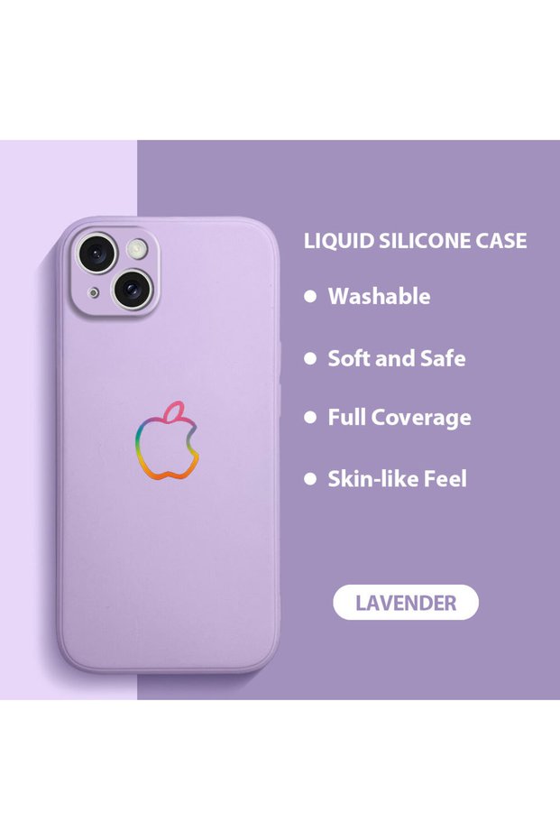 غطاء هاتف من السيليكون الناعم متوافق مع هاتف iPhone 15 Plus، مزود بـ مخمل كاميرات محمية بنمط تفاحة