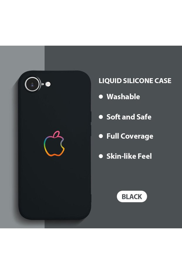 غطاء هاتف من السيليكون الناعم متوافق مع iPhone 16e مع مخمل حماية للكاميرا بنمط تفاحة