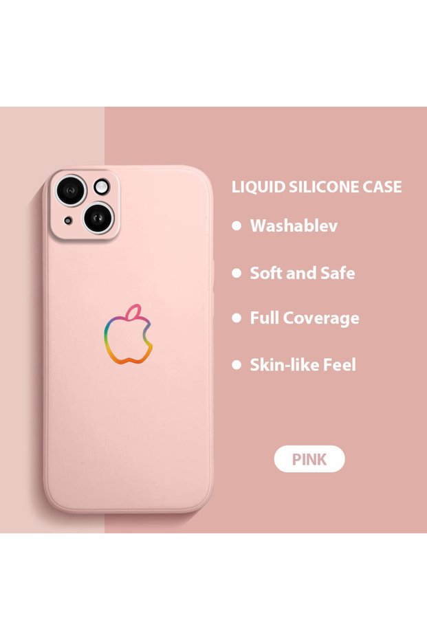 حافظة هاتف من السيليكون الناعم متوافقة مع هاتف iPhone 14 Plus، تحتوي على مخمل كاميرات مع حماية، بنمط تفاحة