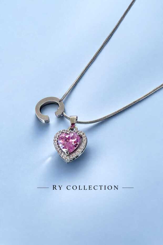 Silver Purple Zircon Stone C Letter Heart Necklace