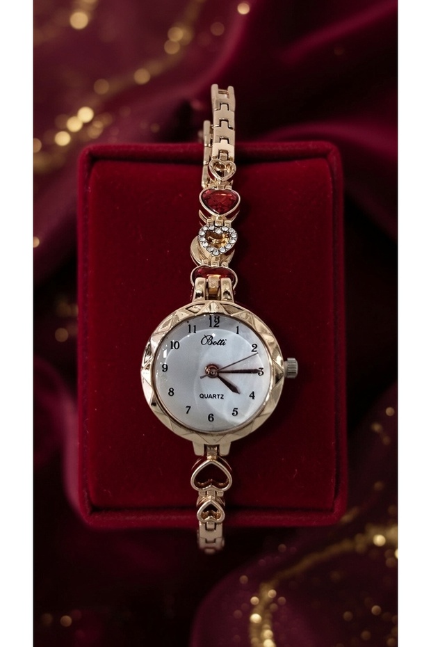 Heart Stone Quartz White Dial Rose Gold Color Bracelet Women Wristwatch