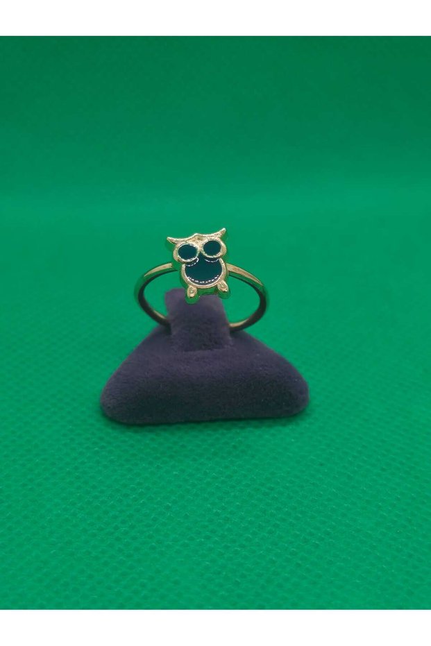 Owl Model Steel Children's Ring with Enamel Engraving, Yellow Gold Color Plated, Adjustable Size