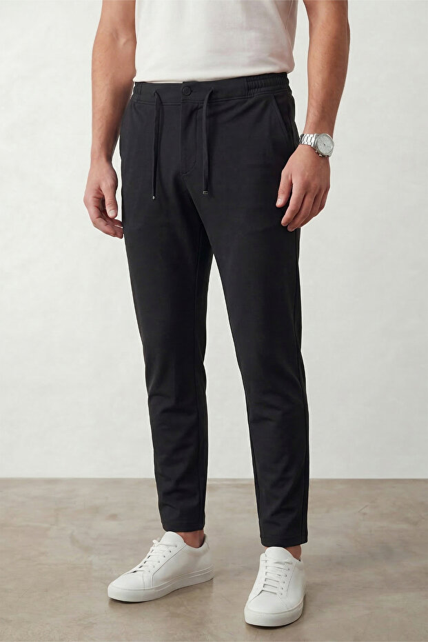 Men's Black Non-Marking J Jogger Pants Style B Ankle-Length D Woven Trousers with Back Pockets
